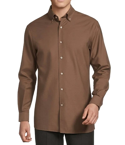 Daniel Cremieux Signature Label Solid Cashmere Blend Long Sleeve Woven Shirt