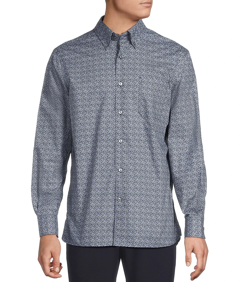 Daniel Cremieux Signature Label Textured Floral Print Long Sleeve Woven Shirt
