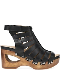 Dansko Adie Leather Cut Out Wood Studded Wedge Gladiator Sandals