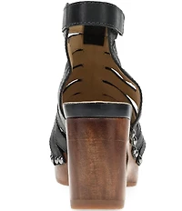 Dansko Adie Leather Cut Out Wood Studded Wedge Gladiator Sandals