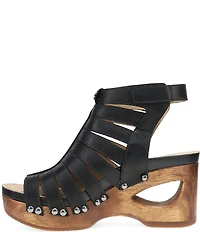 Dansko Adie Leather Cut Out Wood Studded Wedge Gladiator Sandals