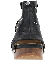 Dansko Adie Leather Cut Out Wood Studded Wedge Gladiator Sandals
