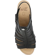 Dansko Adie Leather Cut Out Wood Studded Wedge Gladiator Sandals
