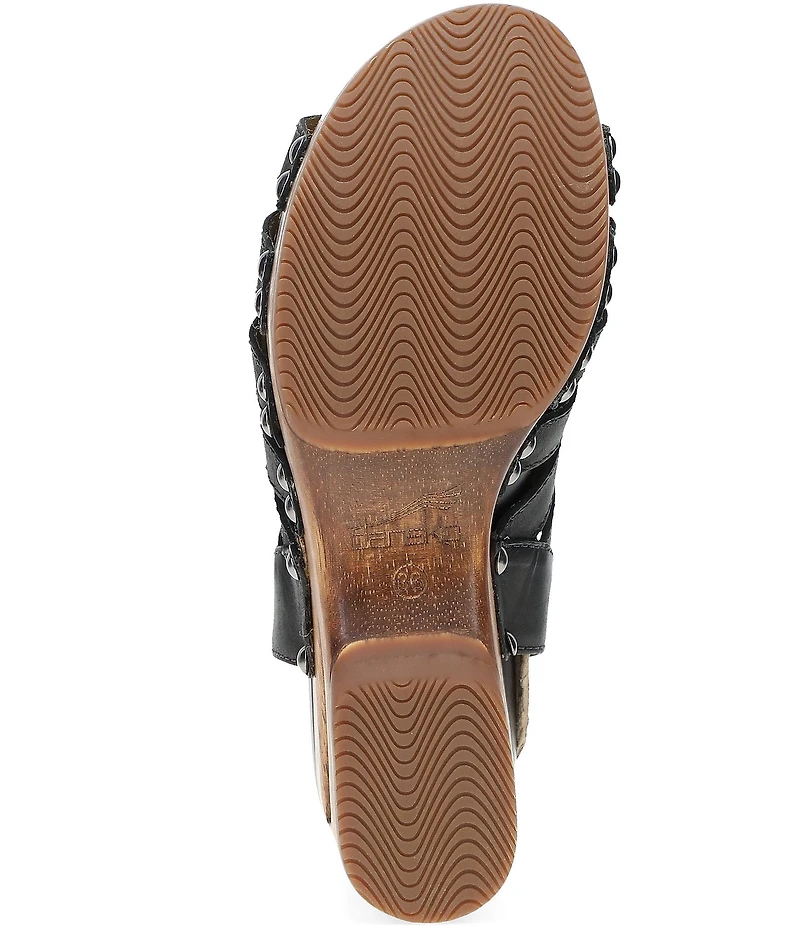 Dansko Adie Leather Cut Out Wood Studded Wedge Gladiator Sandals