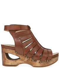 Dansko Adie Leather Cut Out Wood Studded Wedge Gladiator Sandals