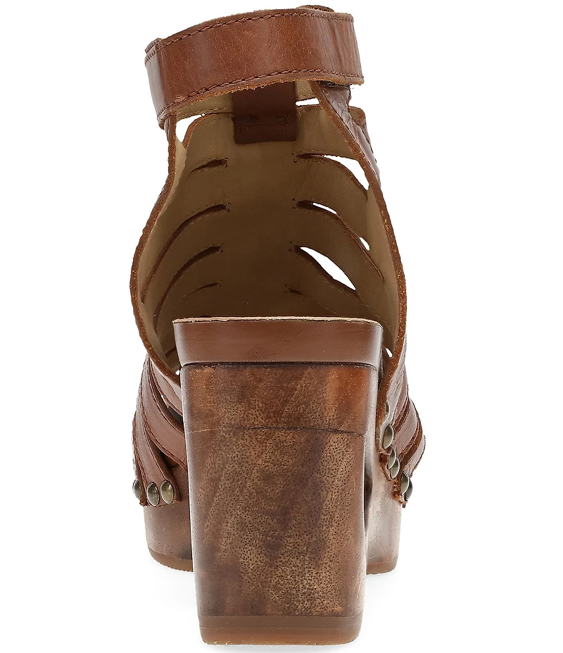 Dansko Adie Leather Cut Out Wood Studded Wedge Gladiator Sandals