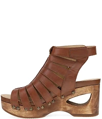 Dansko Adie Leather Cut Out Wood Studded Wedge Gladiator Sandals