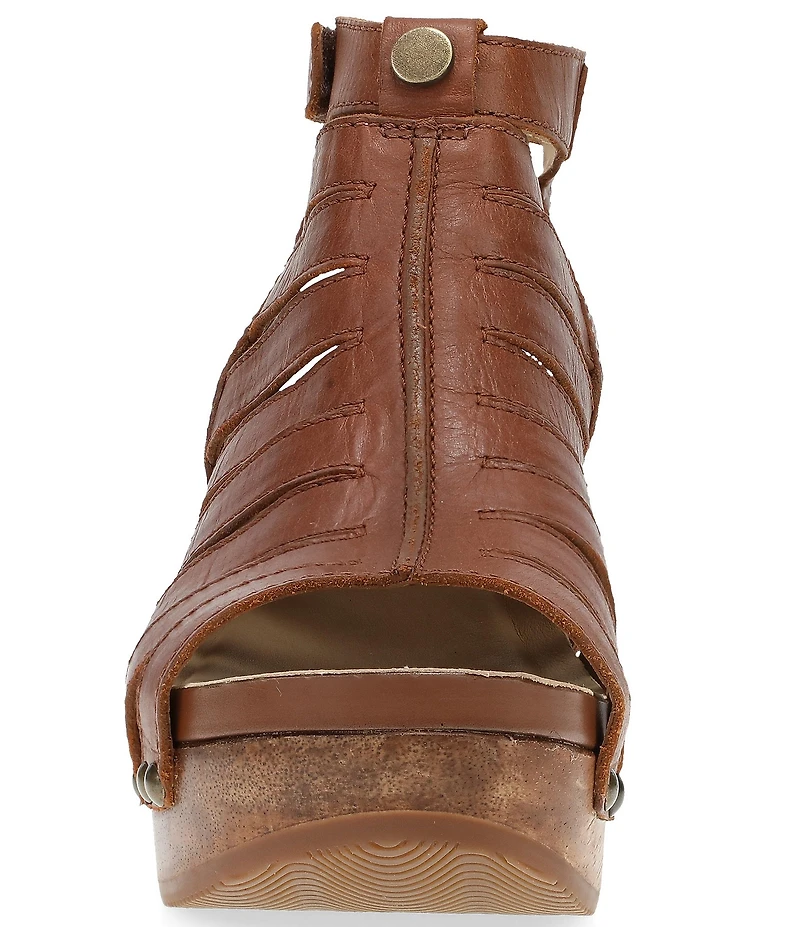 Dansko Adie Leather Cut Out Wood Studded Wedge Gladiator Sandals