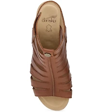 Dansko Adie Leather Cut Out Wood Studded Wedge Gladiator Sandals