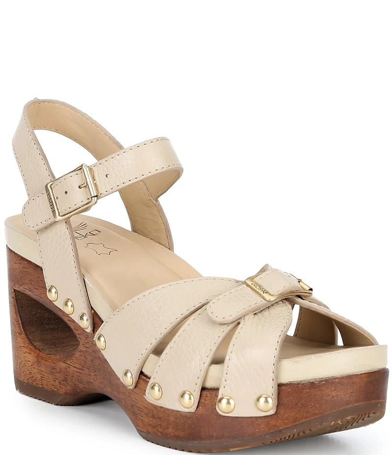 Dansko Alanna Studded Leather Ankle Wrap Wedge Sandals