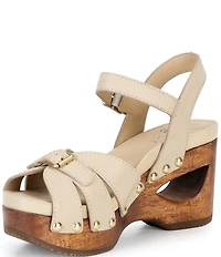 Dansko Alanna Studded Leather Ankle Wrap Wedge Sandals
