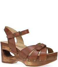 Dansko Alanna Studded Leather Ankle Wrap Wedge Sandals