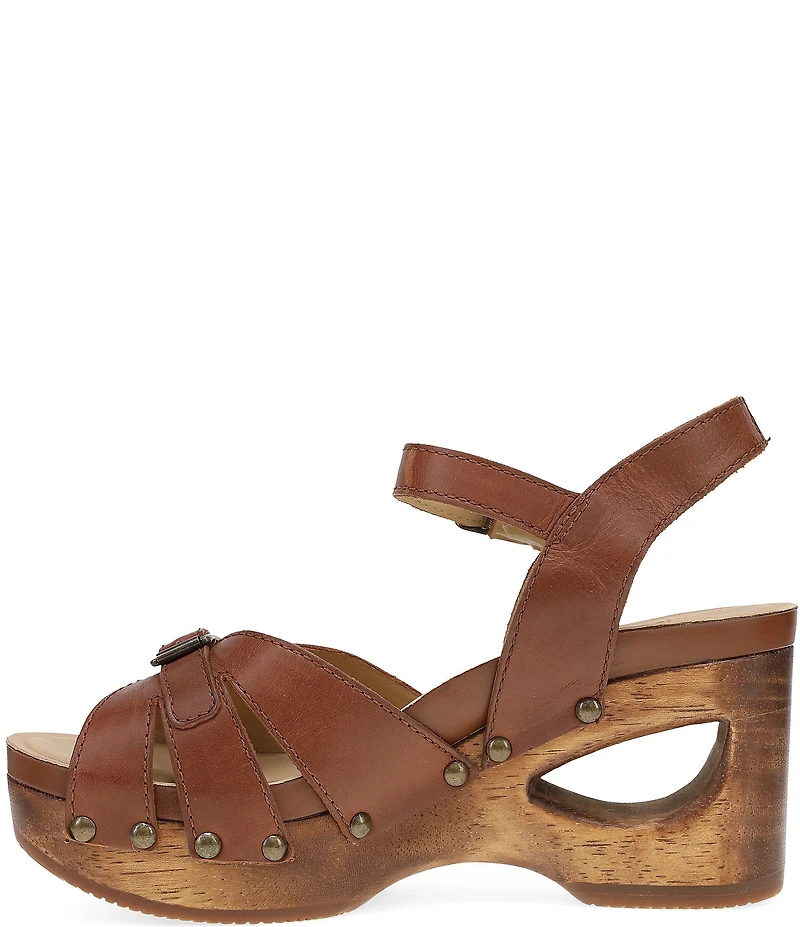 Dansko Alanna Studded Leather Ankle Wrap Wedge Sandals