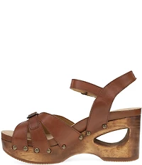 Dansko Alanna Studded Leather Ankle Wrap Wedge Sandals