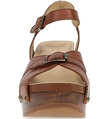 Dansko Alanna Studded Leather Ankle Wrap Wedge Sandals