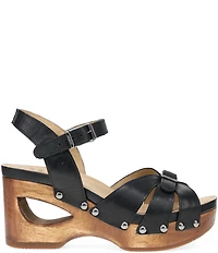 Dansko Alanna Studded Leather Ankle Wrap Wedge Sandals