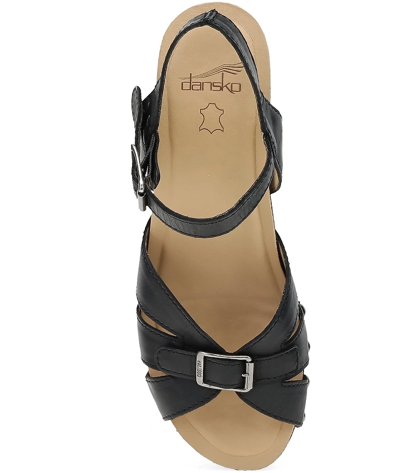 Dansko Alanna Studded Leather Ankle Wrap Wedge Sandals