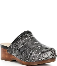 Dansko Andie Snake Print Leather Nail Head Studded Platform Clogs