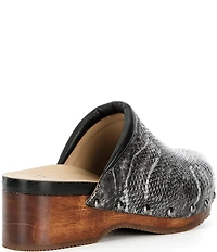 Dansko Andie Snake Print Leather Nail Head Studded Platform Clogs