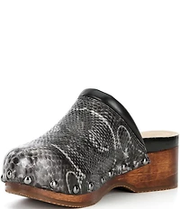 Dansko Andie Snake Print Leather Nail Head Studded Platform Clogs