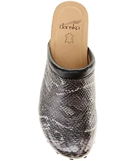 Dansko Andie Snake Print Leather Nail Head Studded Platform Clogs