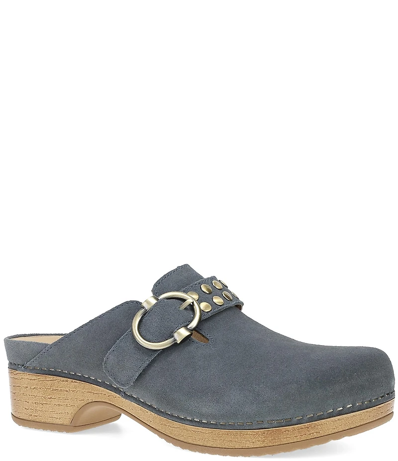Dansko Branson Suede Studded Buckle Slip On Clogs