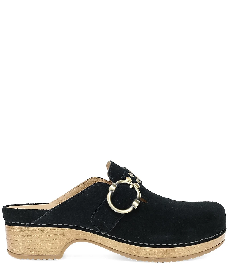 Dansko Branson Suede Studded Buckle Slip On Clogs