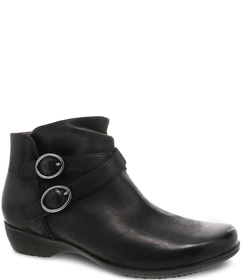 Dansko Faithe Leather Buckle Hardware Block Heel Ankle Booties