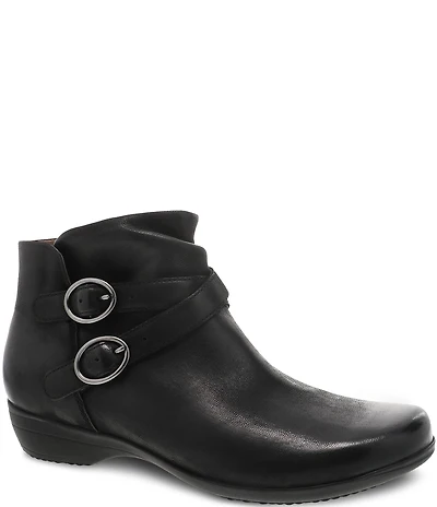Dansko Faithe Leather Buckle Hardware Block Heel Ankle Booties