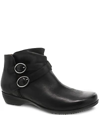 Dansko Faithe Leather Buckle Hardware Block Heel Ankle Booties