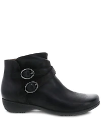 Dansko Faithe Leather Buckle Hardware Block Heel Ankle Booties