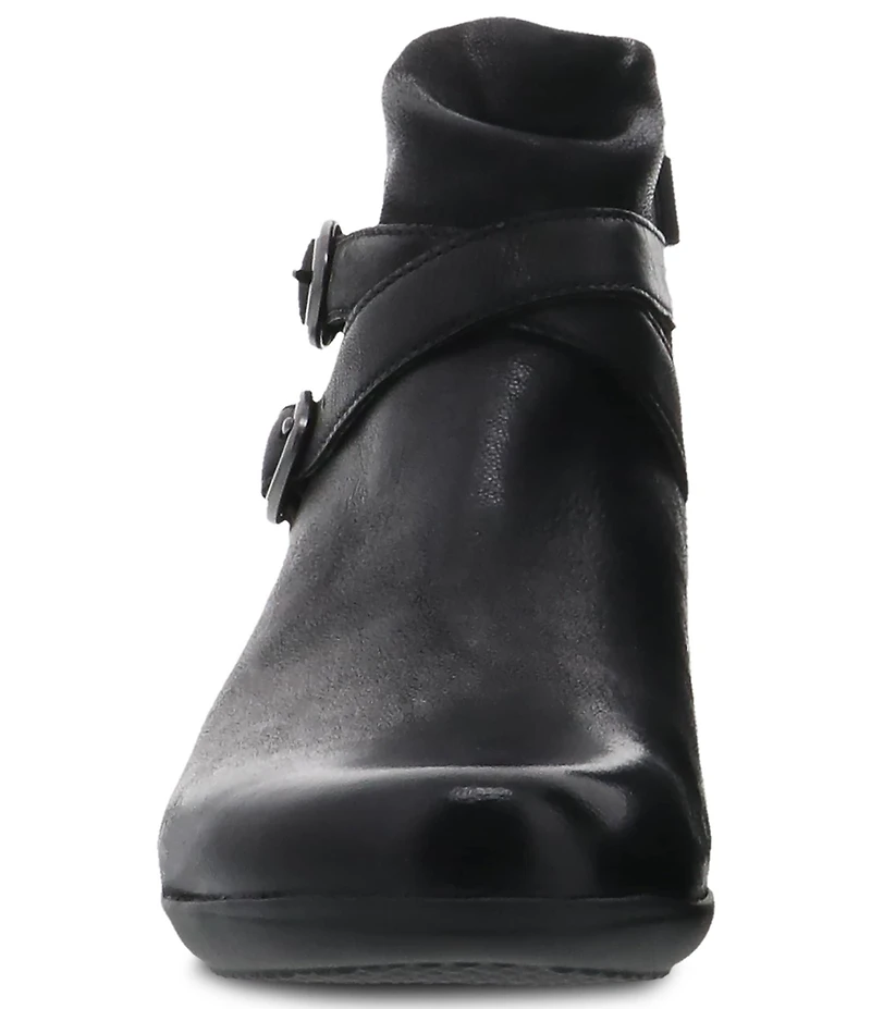 Dansko Faithe Leather Buckle Hardware Block Heel Ankle Booties
