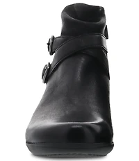 Dansko Faithe Leather Buckle Hardware Block Heel Ankle Booties