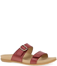 Dansko Justine Leather Buckle Hardware Hook-and-Loop Slide Sandals