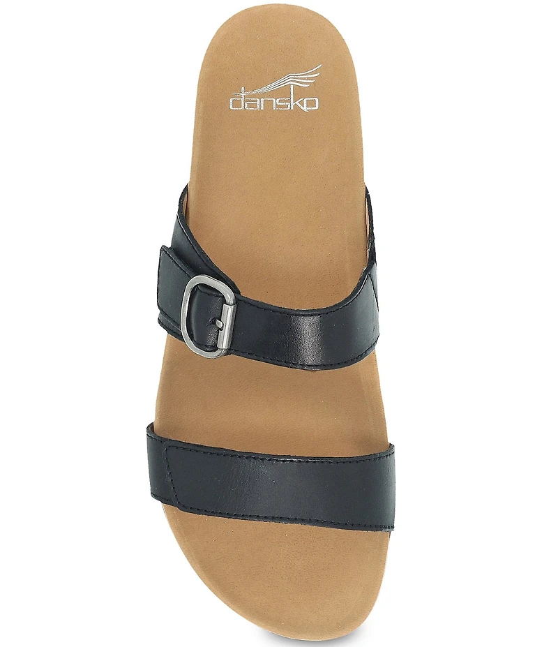 Dansko Justine Leather Buckle Hardware Hook-and-Loop Slide Sandals