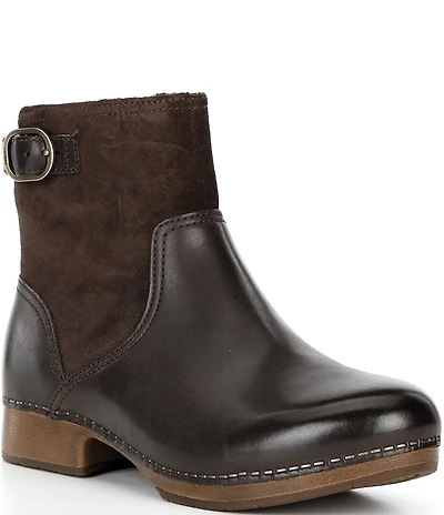 Dansko Monique Leather and Suede Buckle Hardware Booties