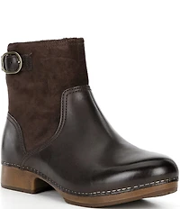 Dansko Monique Leather and Suede Buckle Hardware Booties