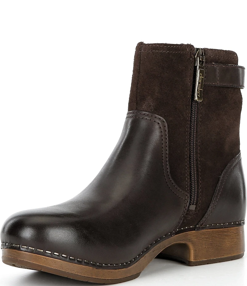 Dansko Monique Leather and Suede Buckle Hardware Booties