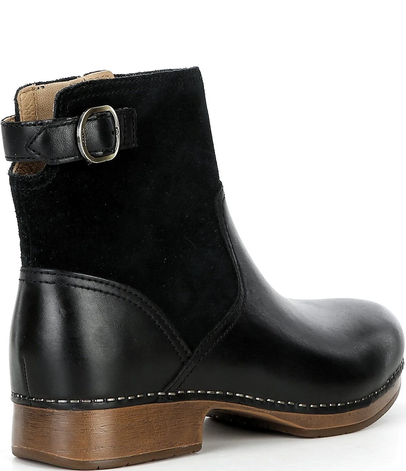 Dansko Monique Leather and Suede Buckle Hardware Booties