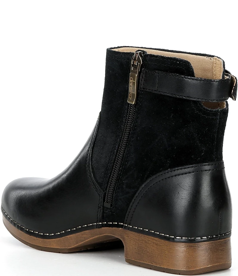 Dansko Monique Leather and Suede Buckle Hardware Booties