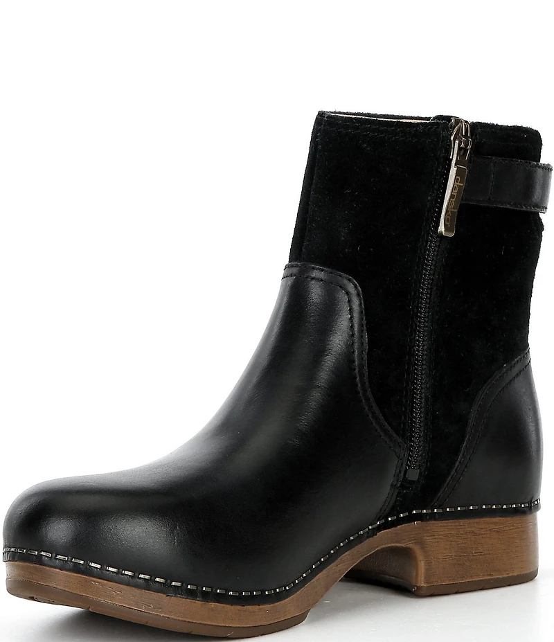 Dansko Monique Leather and Suede Buckle Hardware Booties