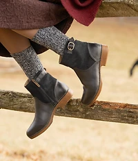 Dansko Monique Leather and Suede Buckle Hardware Booties