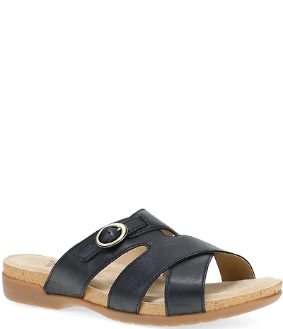 Dansko Regan Leather Cross Strap Slide Sandals