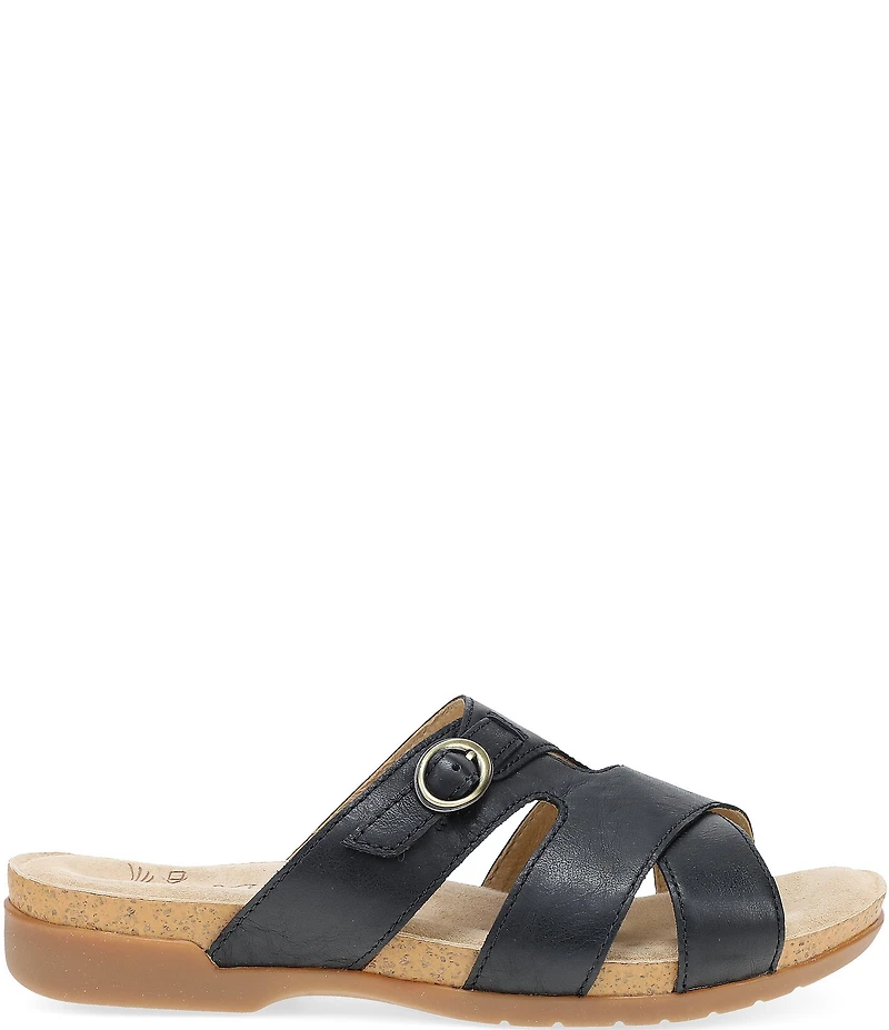 Dansko Regan Leather Cross Strap Slide Sandals