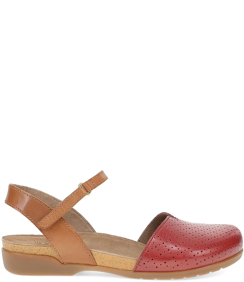 Dansko Rowan Perforated Leather Ankle Strap Mary Jane Clogs