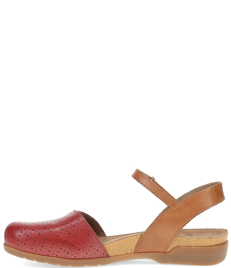 Dansko Rowan Perforated Leather Ankle Strap Mary Jane Clogs