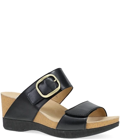 Dansko Shannon Leather Buckle Hardware Hook-and-Loop Wedge Slide Sandals