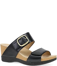 Dansko Shannon Leather Buckle Hardware Hook-and-Loop Wedge Slide Sandals
