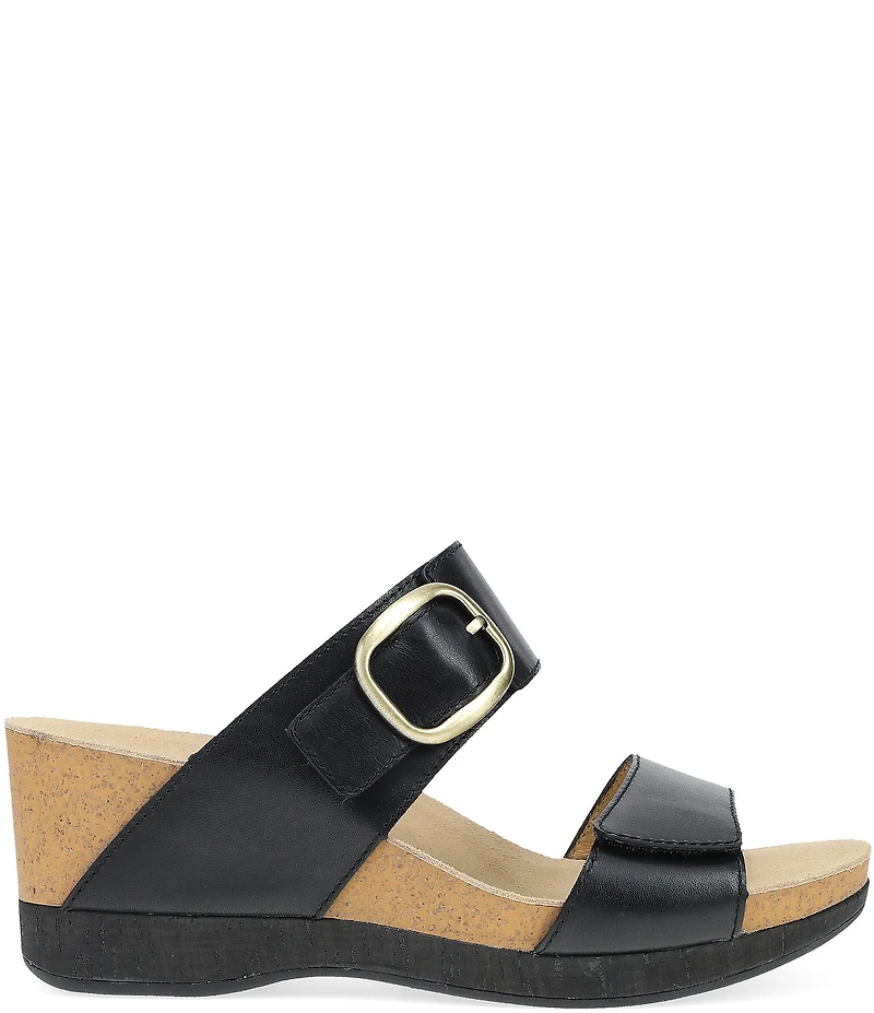 Dansko Shannon Leather Buckle Hardware Hook-and-Loop Wedge Slide Sandals