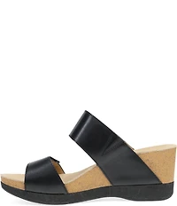 Dansko Shannon Leather Buckle Hardware Hook-and-Loop Wedge Slide Sandals